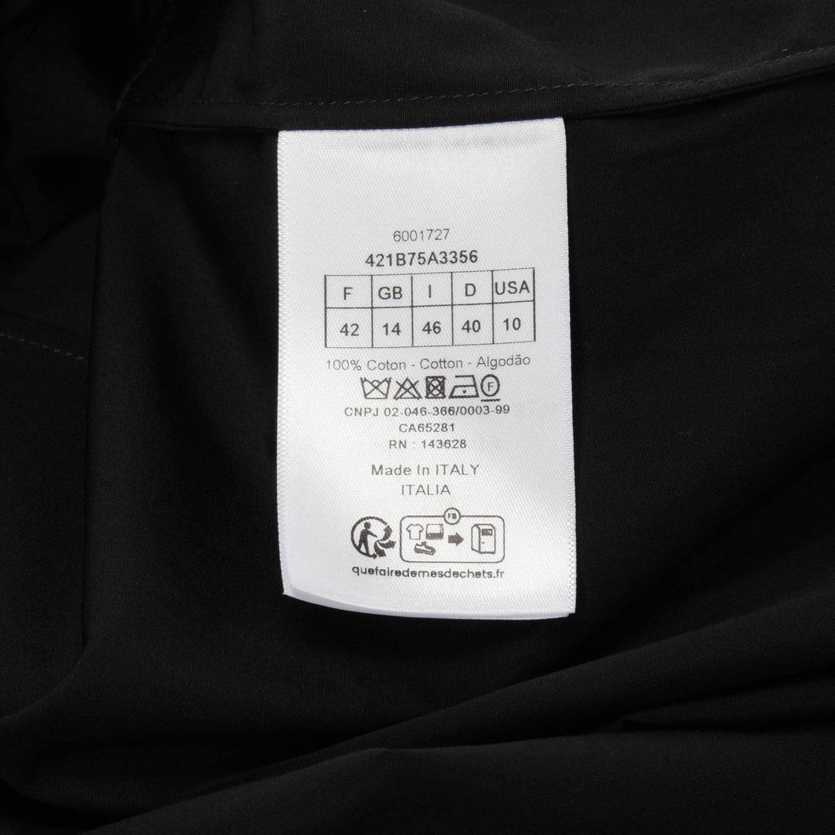 Dior Black Cotton Poplin Asymmetric Shirt FR 42