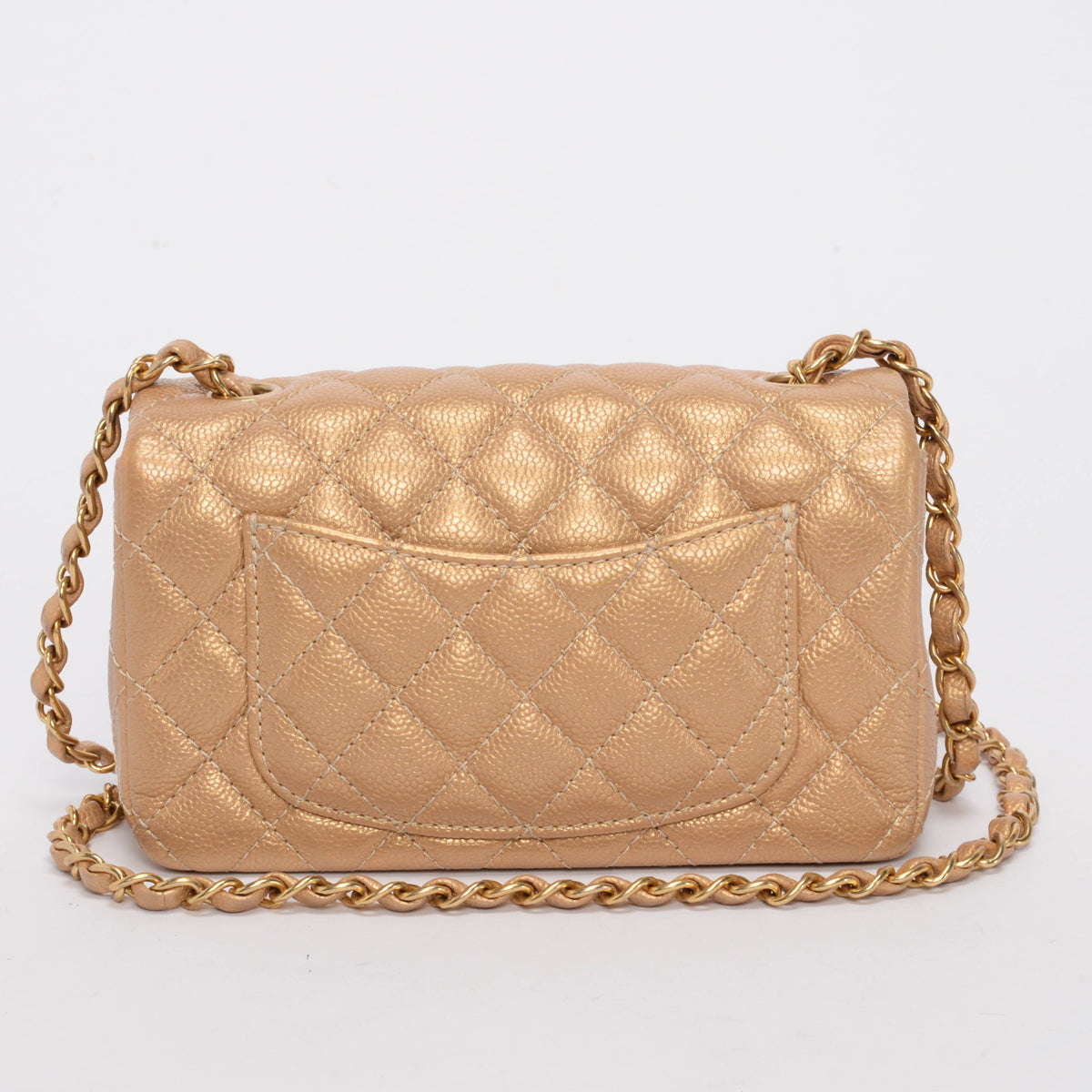 Chanel Pearly Gold Caviar Mini Rectangular Flap Bag