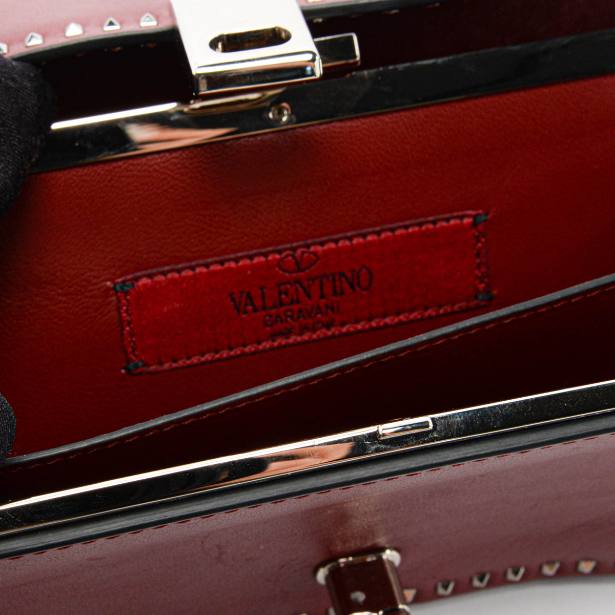 Valentino Burgundy Calfskin Mini Rockstud Chain Clutch