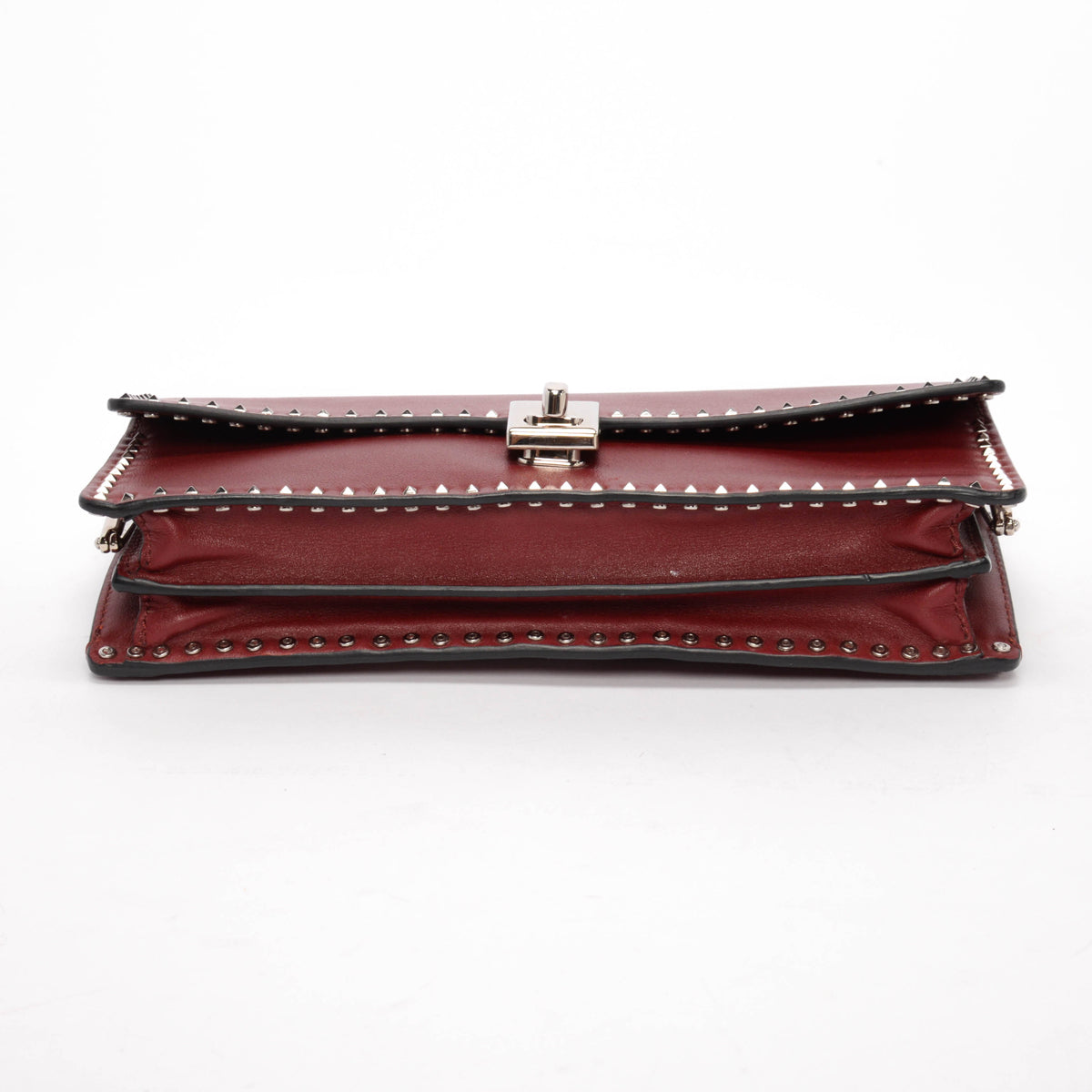 Valentino Burgundy Calfskin Mini Rockstud Chain Clutch
