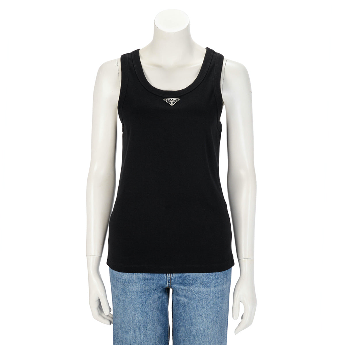 Prada Black Cotton Logo Plaque Tank Top M