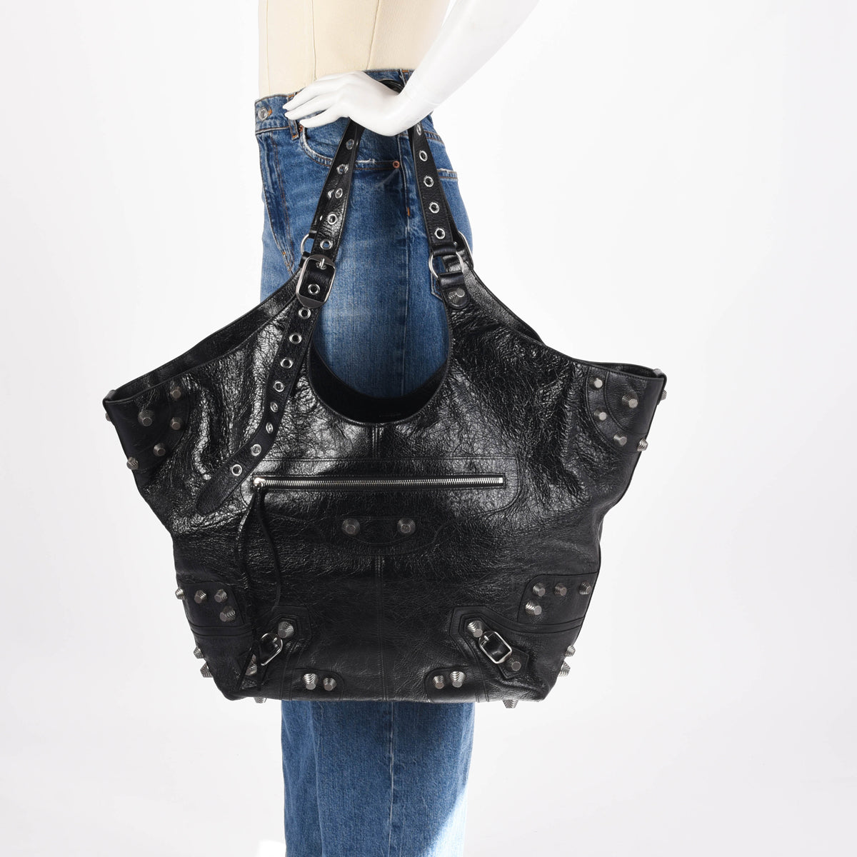 Balenciaga Black Arena Lambskin Le Cagole Large Tote