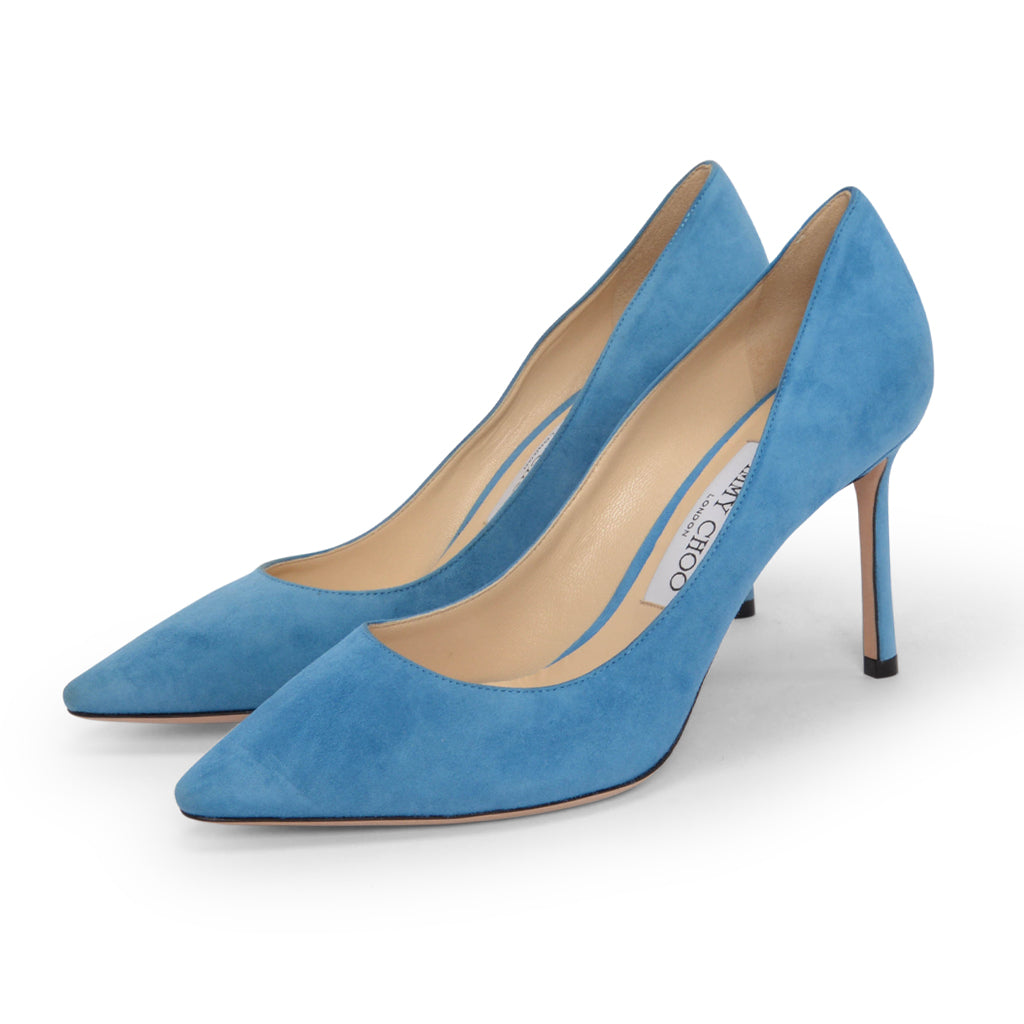 Jimmy Choo Blue Suede Romy 85 Pumps 37