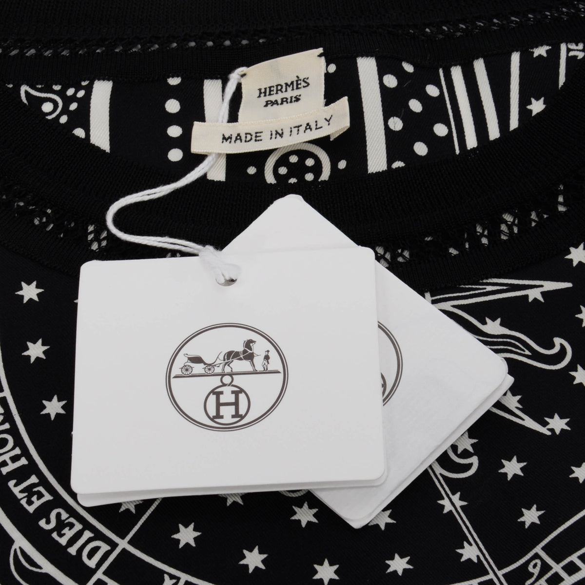 Hermes Black & White Printed Silk Astrologie Bandana Sweater