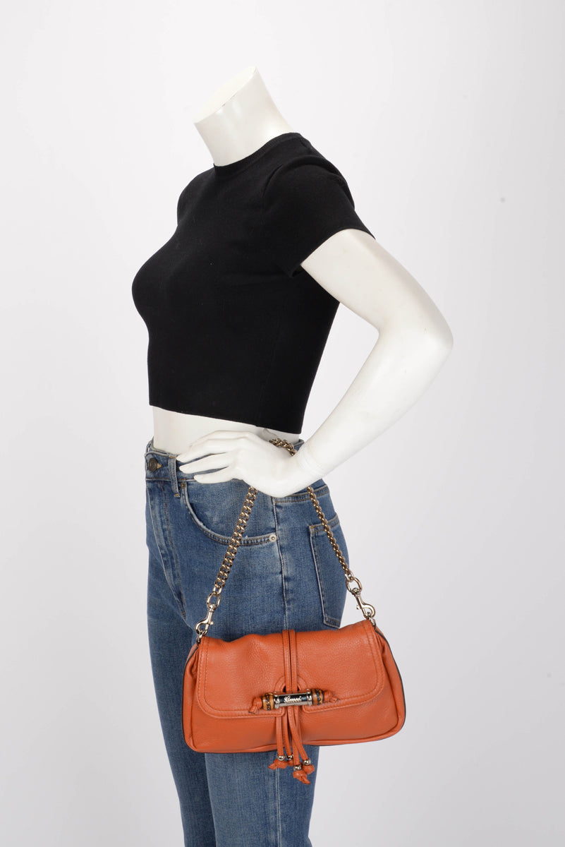 Gucci Orange Grained Leather Croisette Bamboo Evening Bag