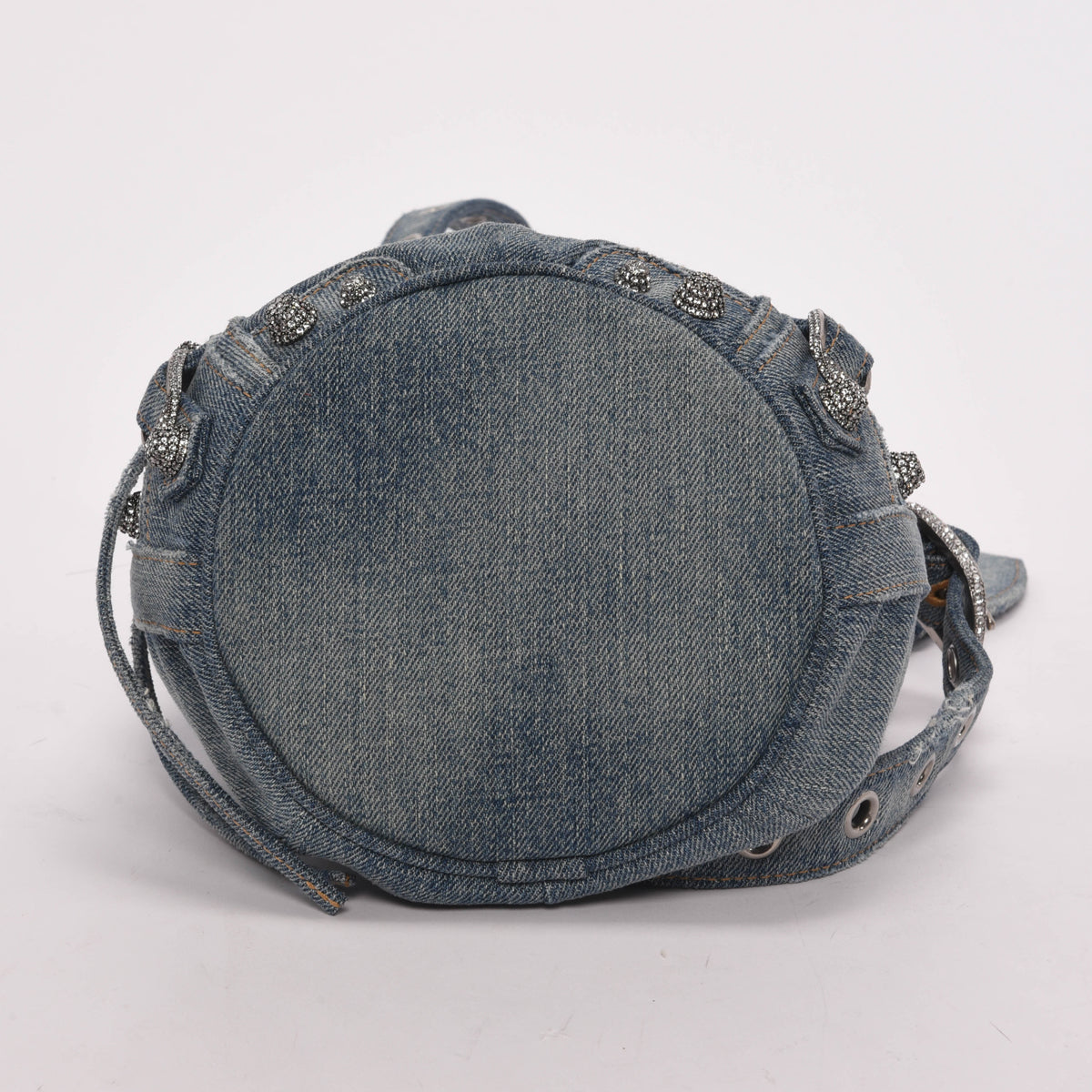 Balenciaga Blue Denim & Crystal BB Monogram Le Cagole Bucket Bag