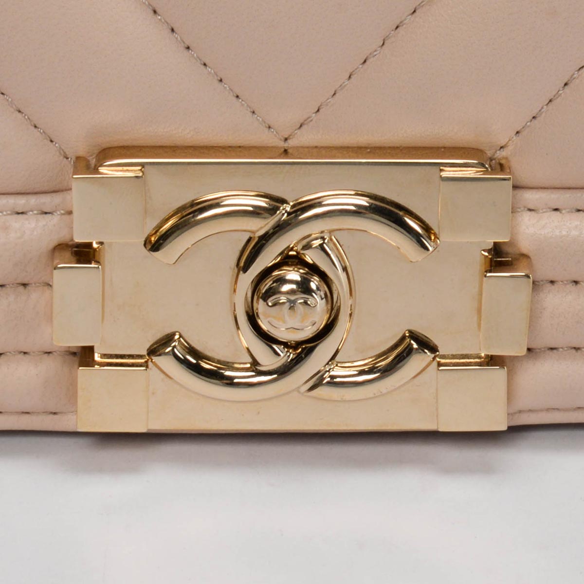 Chanel Beige Chevron Lambskin Old Medium Boy Bag