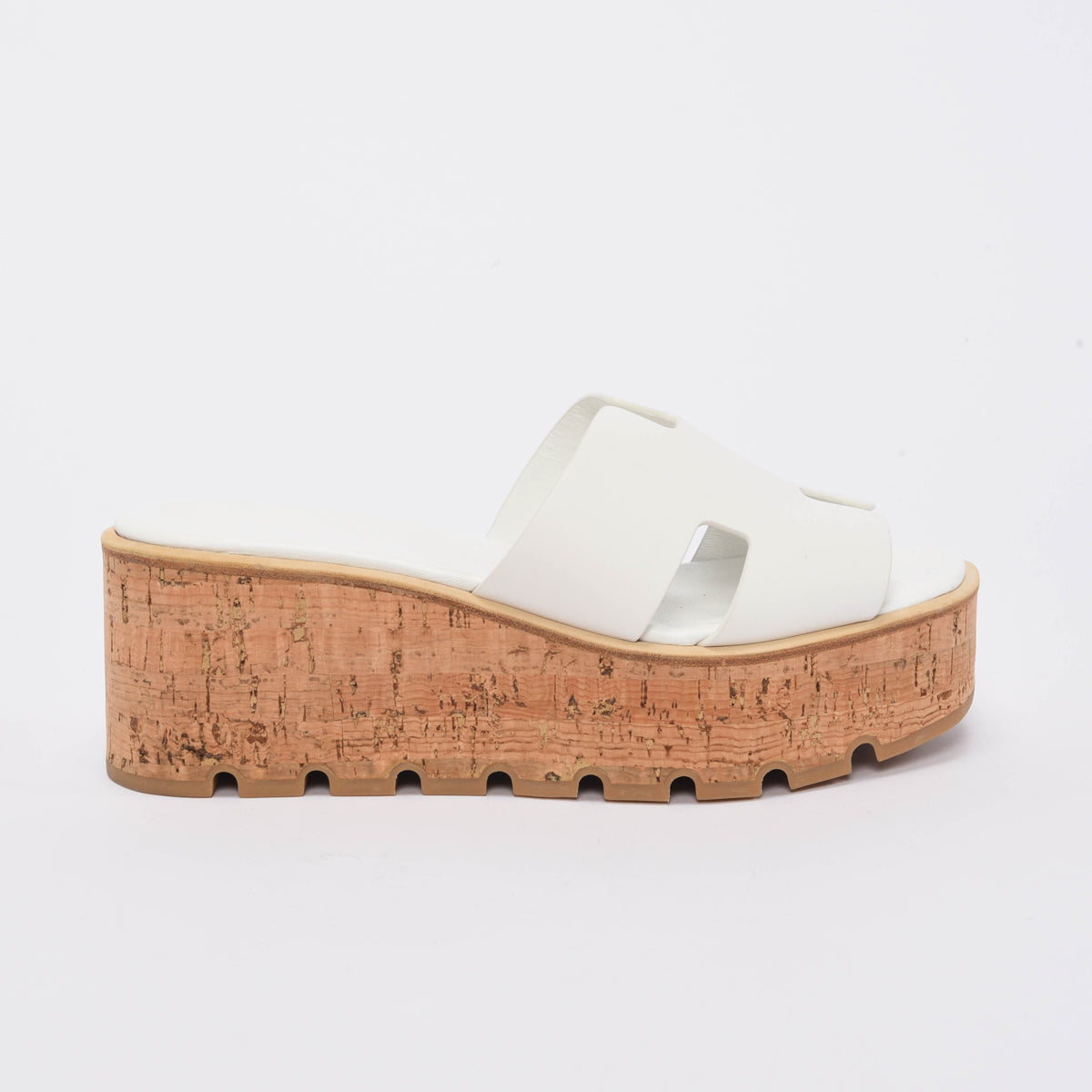 Hermes White Calfskin & Cork Eze 30 Wedges 40