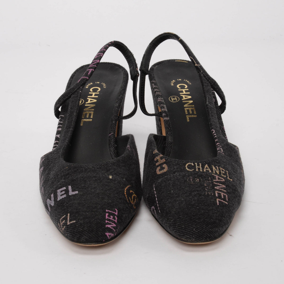 Chanel Black Denim Mood CC Slingback Pumps 40.5