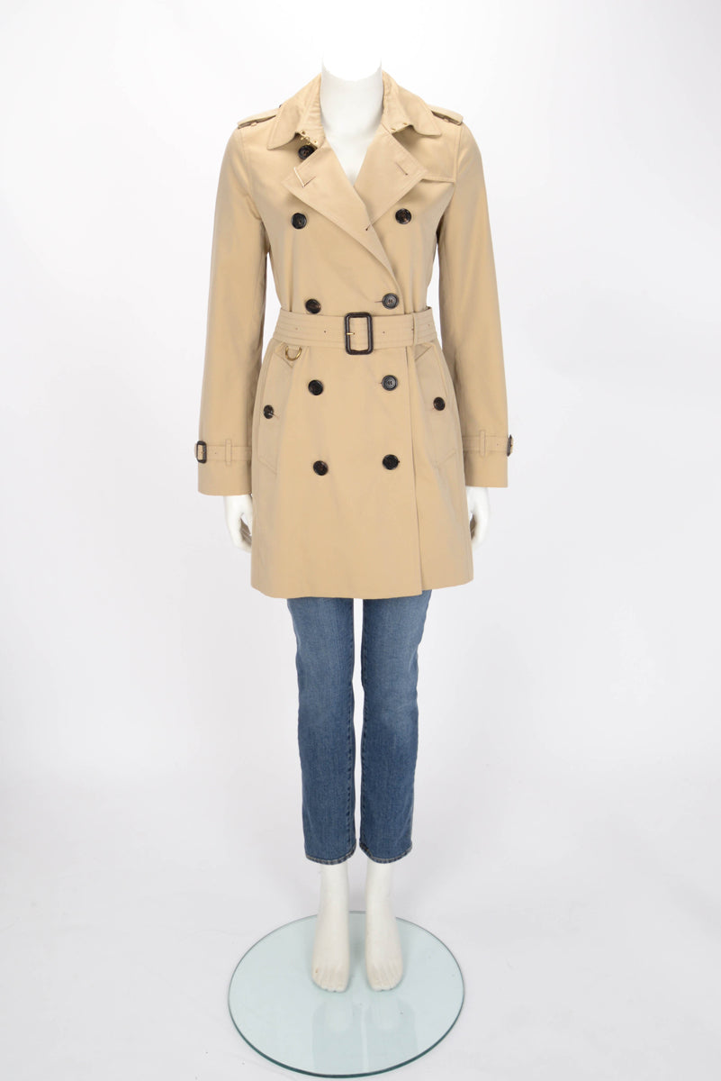 Burberry Honey Beige Cotton Medium Kensington Trench Coat UK 6
