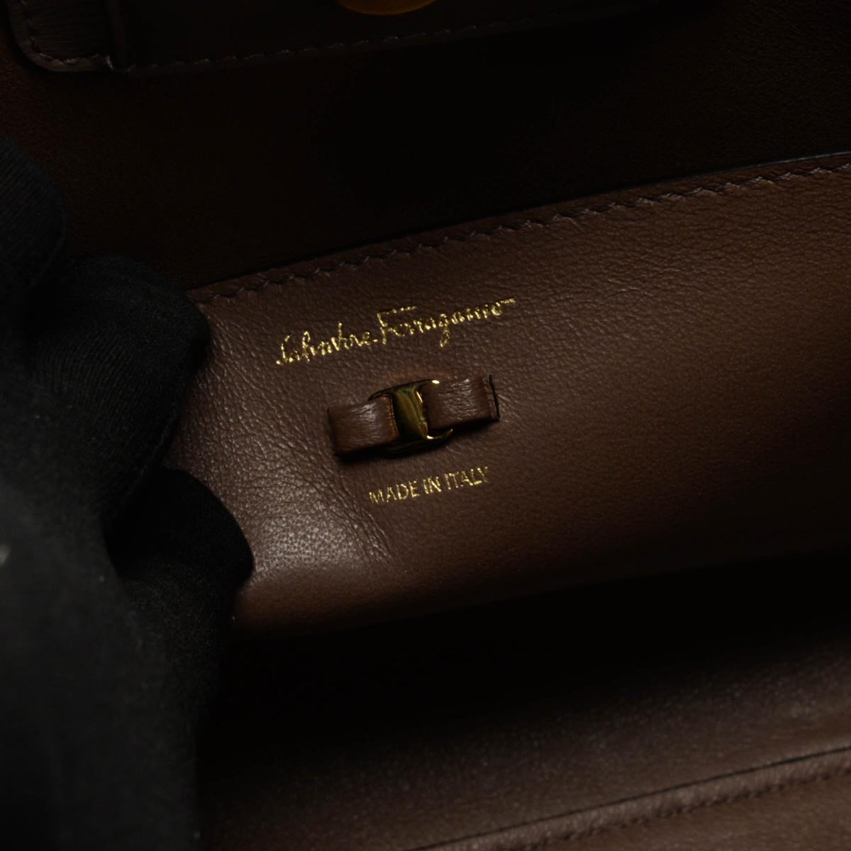Ferragamo Taupe Calfskin Vara Bow Tote