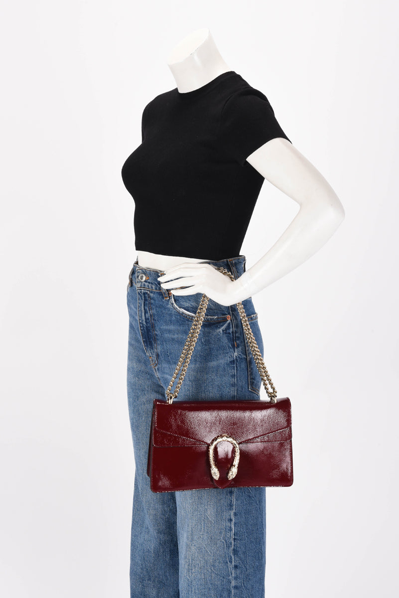 Gucci Rosso Ancora Crinkled Patent Small Dionysus Bag