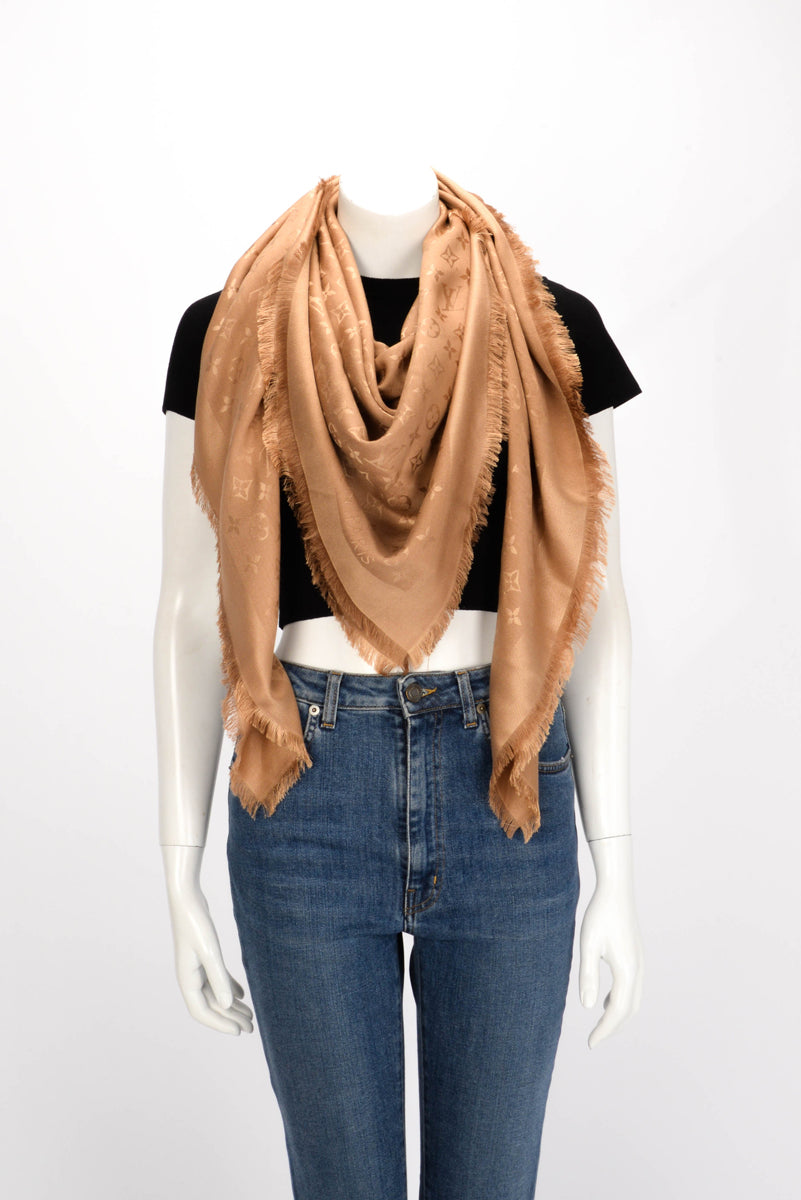 Louis Vuitton Caramel Wool & Silk Monogram Classic Shawl