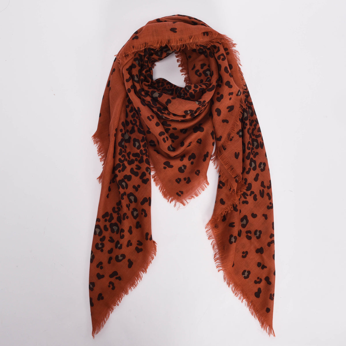 Cartier Burnt Orange Cashmere & Silk Panther Print Shawl