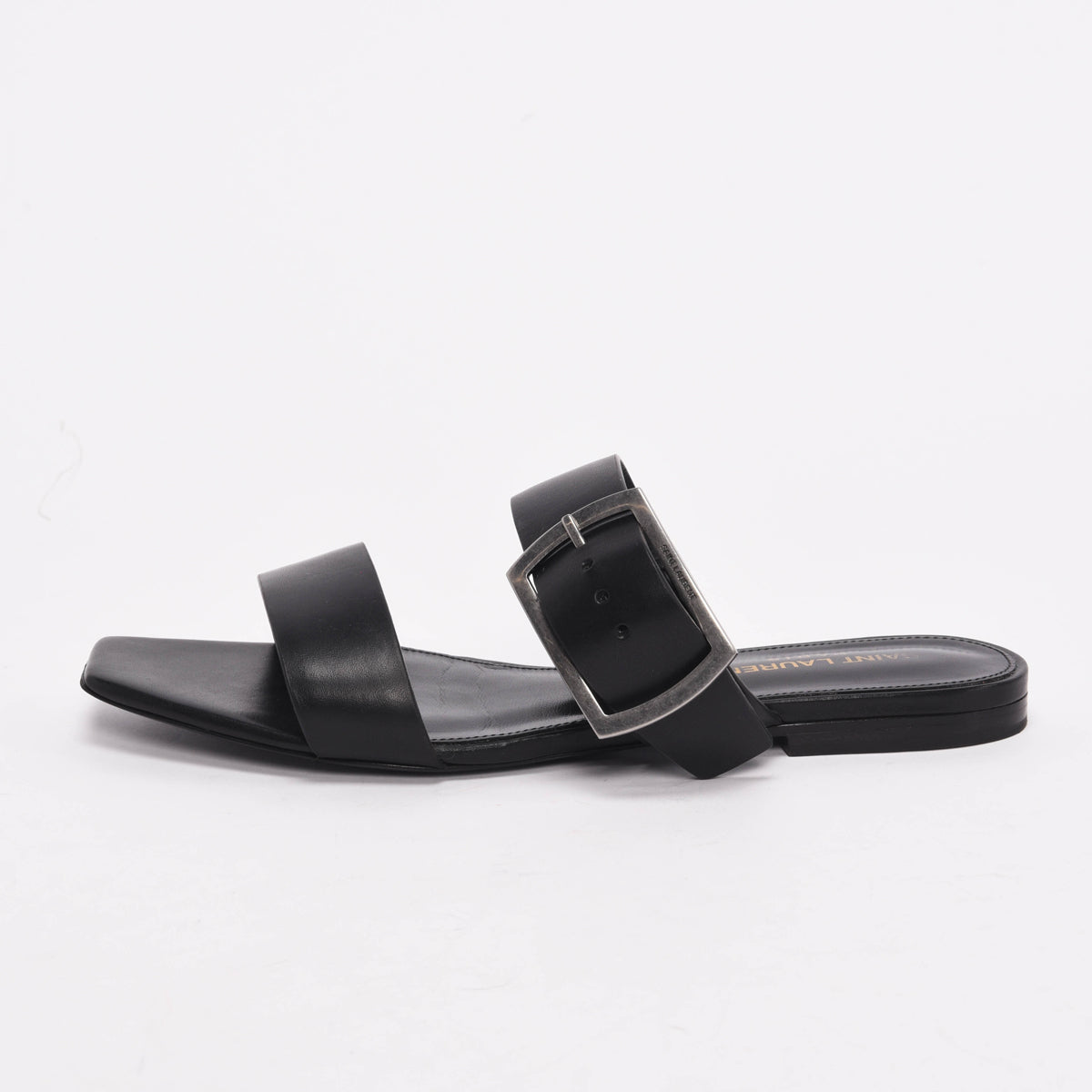 Saint Laurent Black Calfskin Oak Buckle Sandals 37