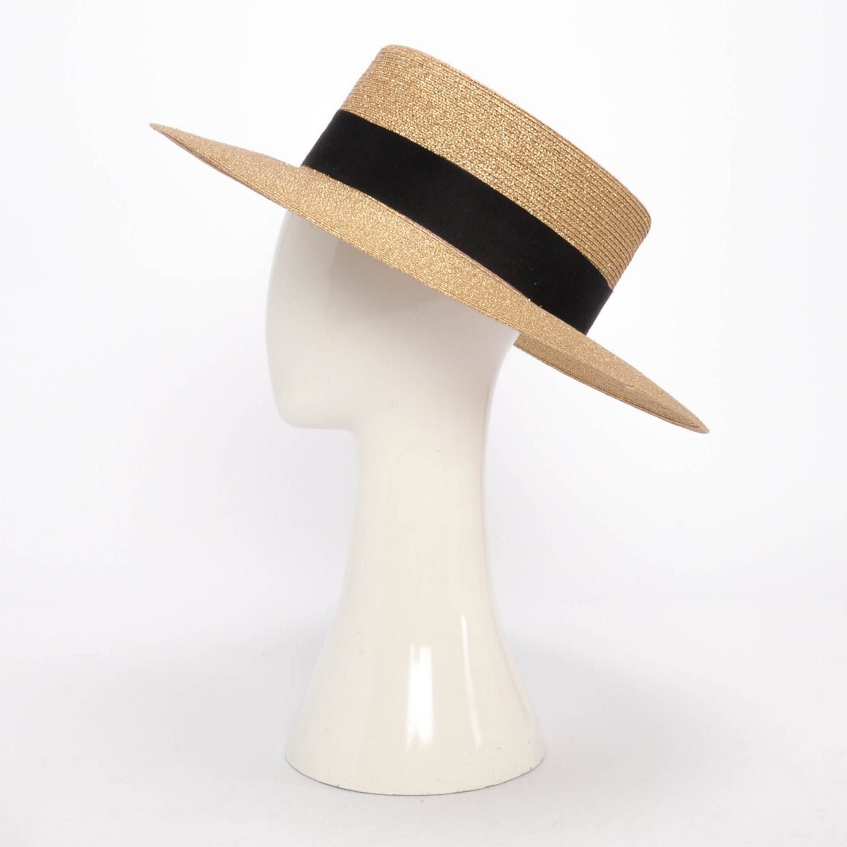 Gucci Gold Straw Bee Embellished Boater Hat