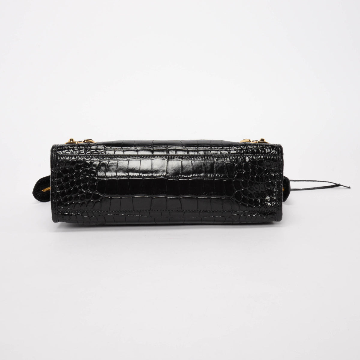 Balenciaga Black Croc Embossed Metallic Edge Small City Bag