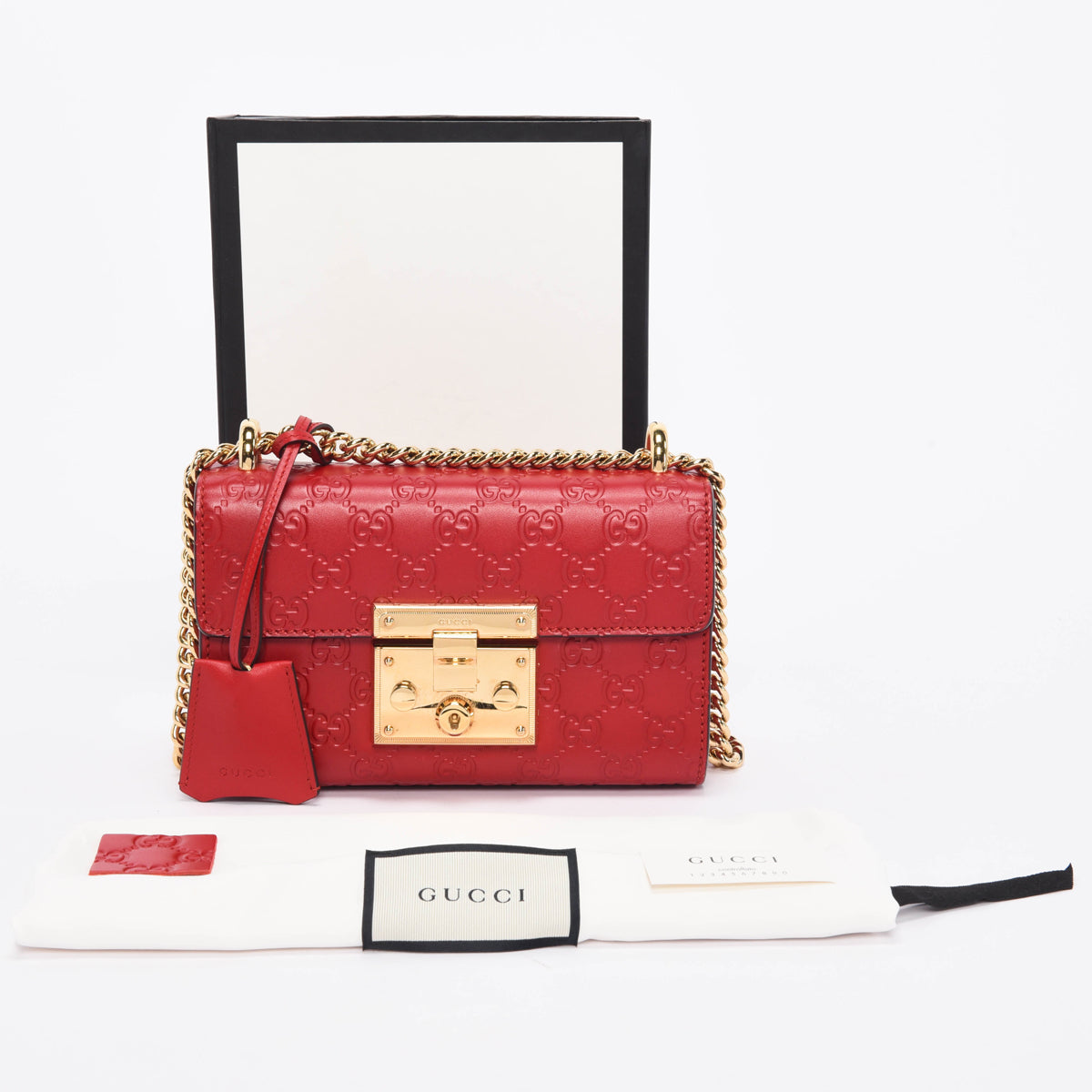 Gucci Red Guccissima Small Padlock Bag