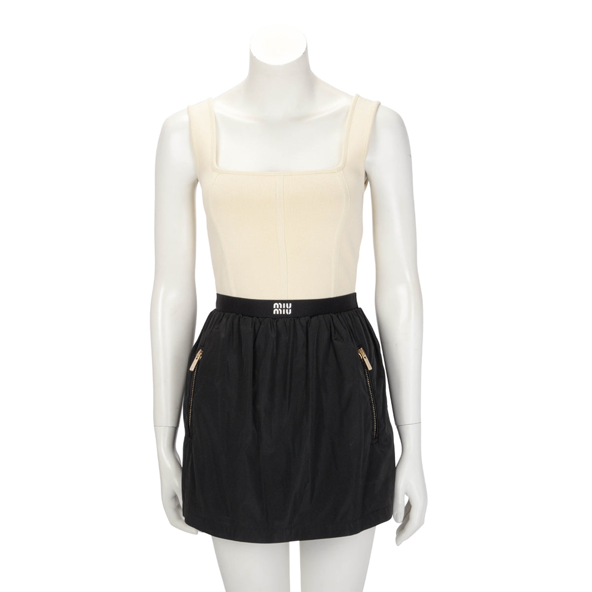 Miu Miu Black Technical Silk Logo Mini Skirt IT 36