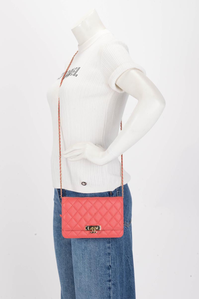 Chanel Pink Quilted Caviar Golden Class Wallet On Chain