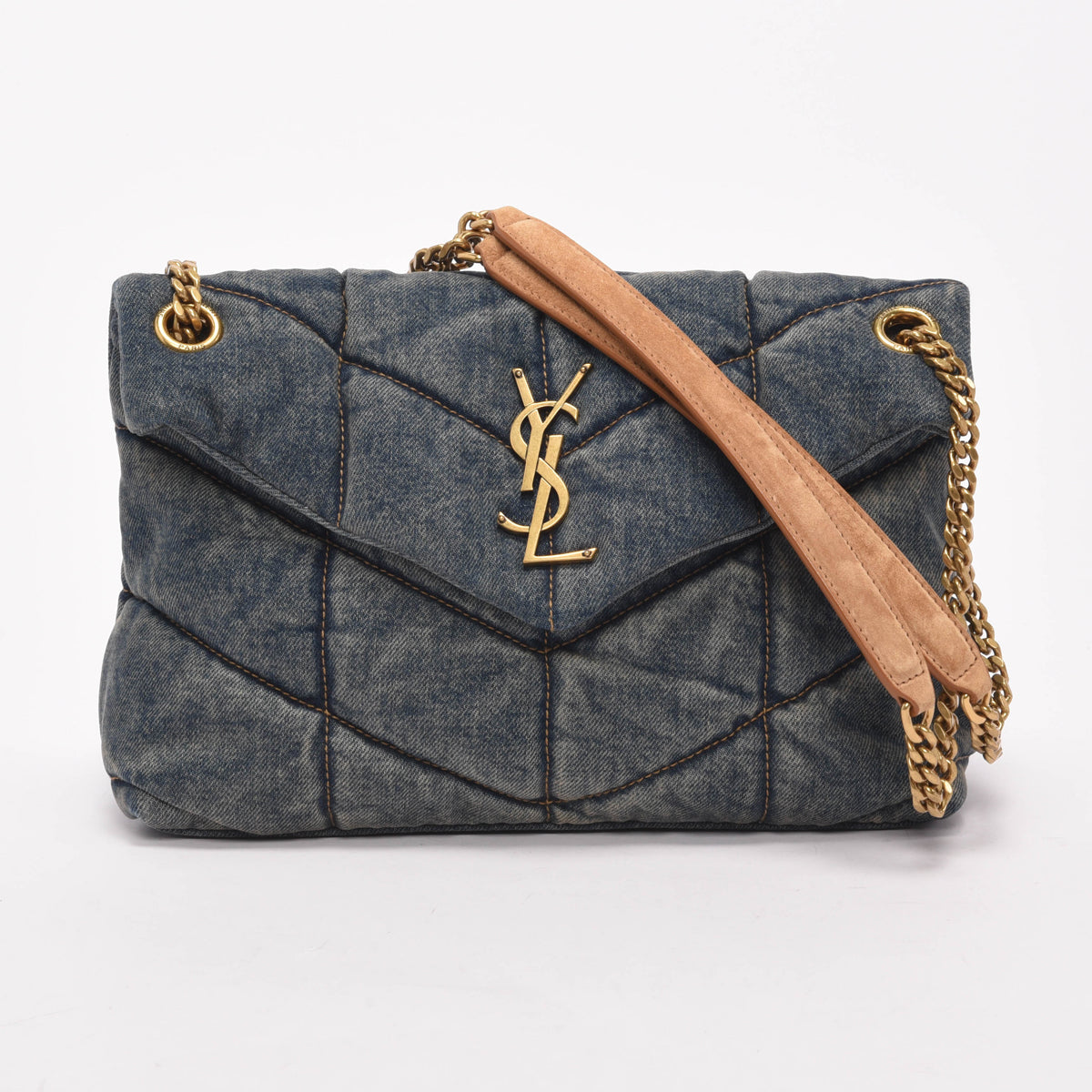 Saint Laurent Washed Blue Denim Small Puffer Lou Bag