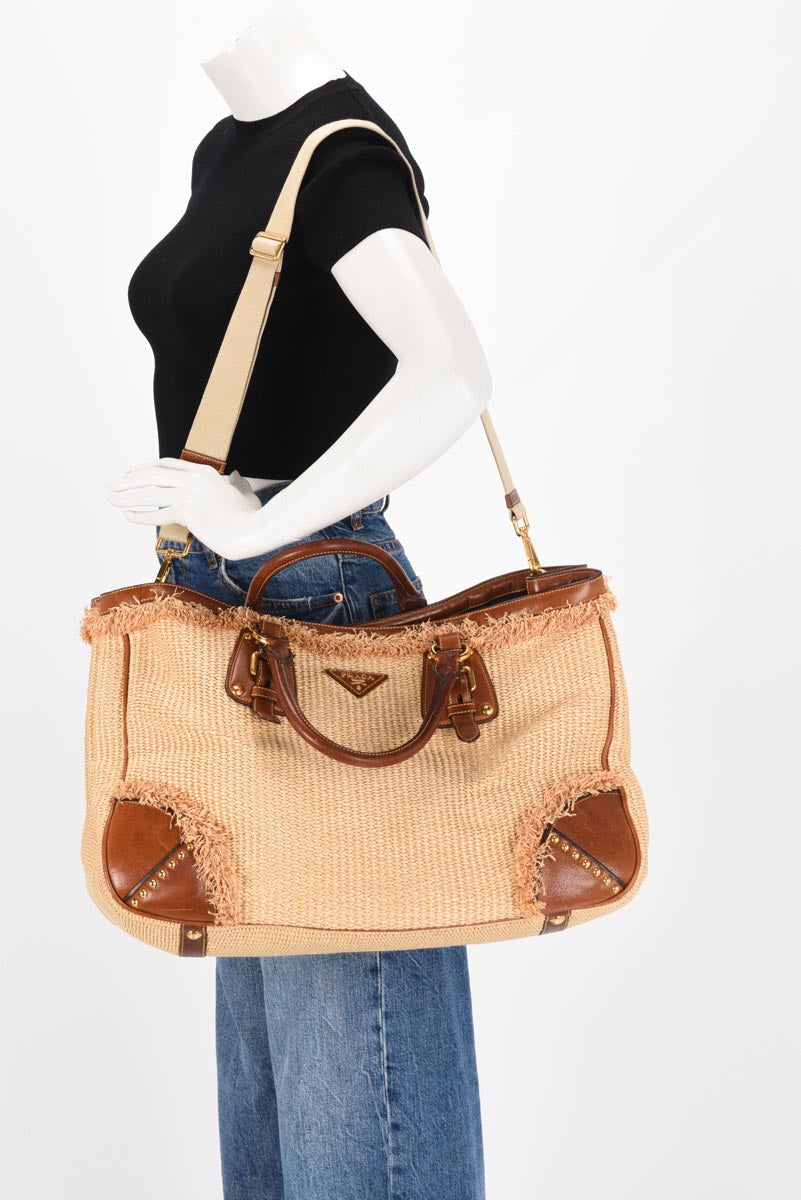 Prada Brown Raffia & Leather Large Tote