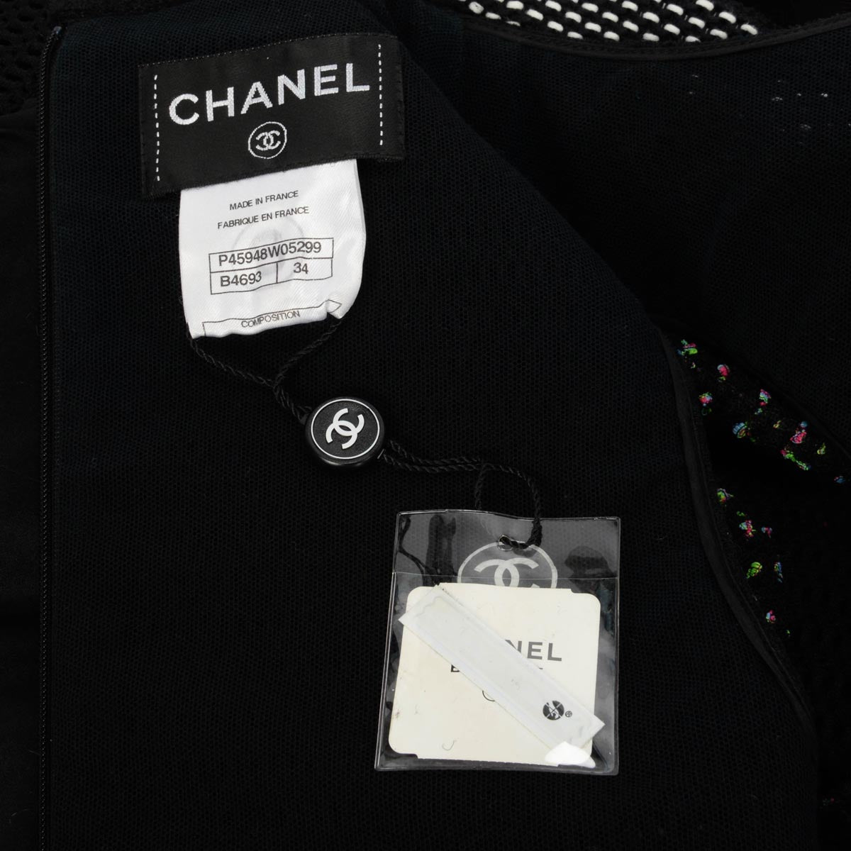 Chanel Black Tweed & Mesh Short Sleeve Dress FR 34