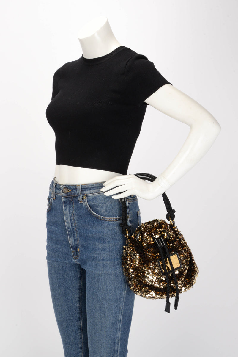Louis Vuitton Gold Sequin Mini Noe Rococo Bag