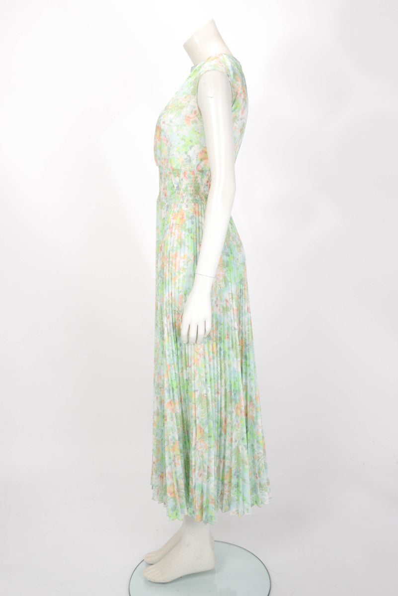 Prada Pastel Crepe Pleated Floral Print Dress IT 38
