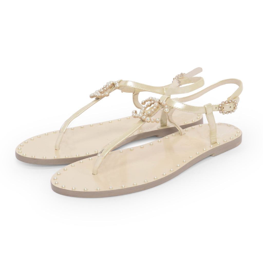 Chanel Iridescent Pearl CC Thong Sandals 37
