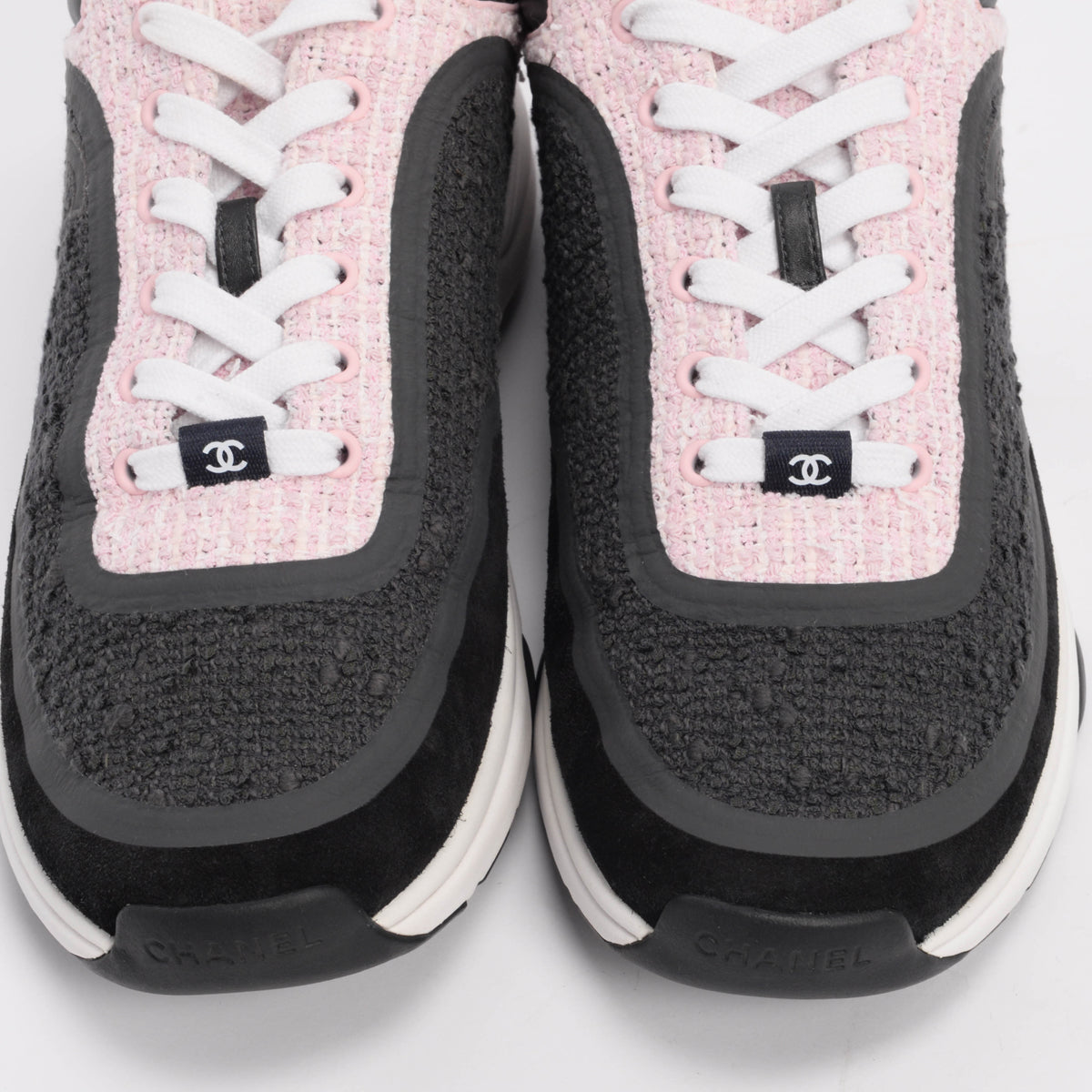 Chanel Grey & Pink Tweed CC Sneakers 42