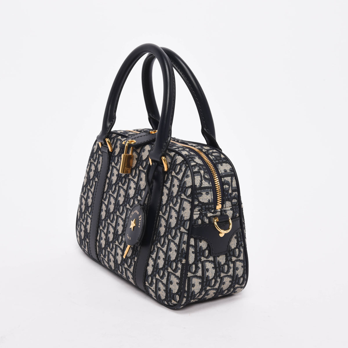 Dior Navy Oblique Jacquard Medium D-Vibe Bowling Bag