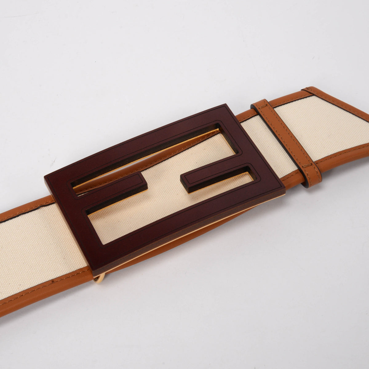 Fendi Ivory Vitello & Canvas King FF Belt