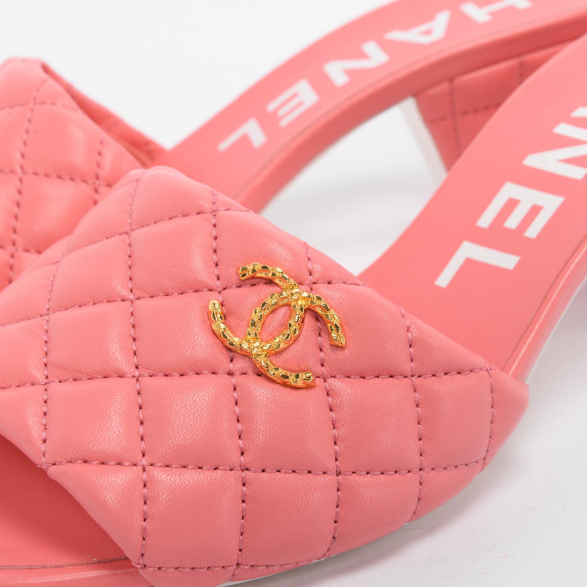 Chanel Coral Quilted Lambskin Textured CC Mules 40