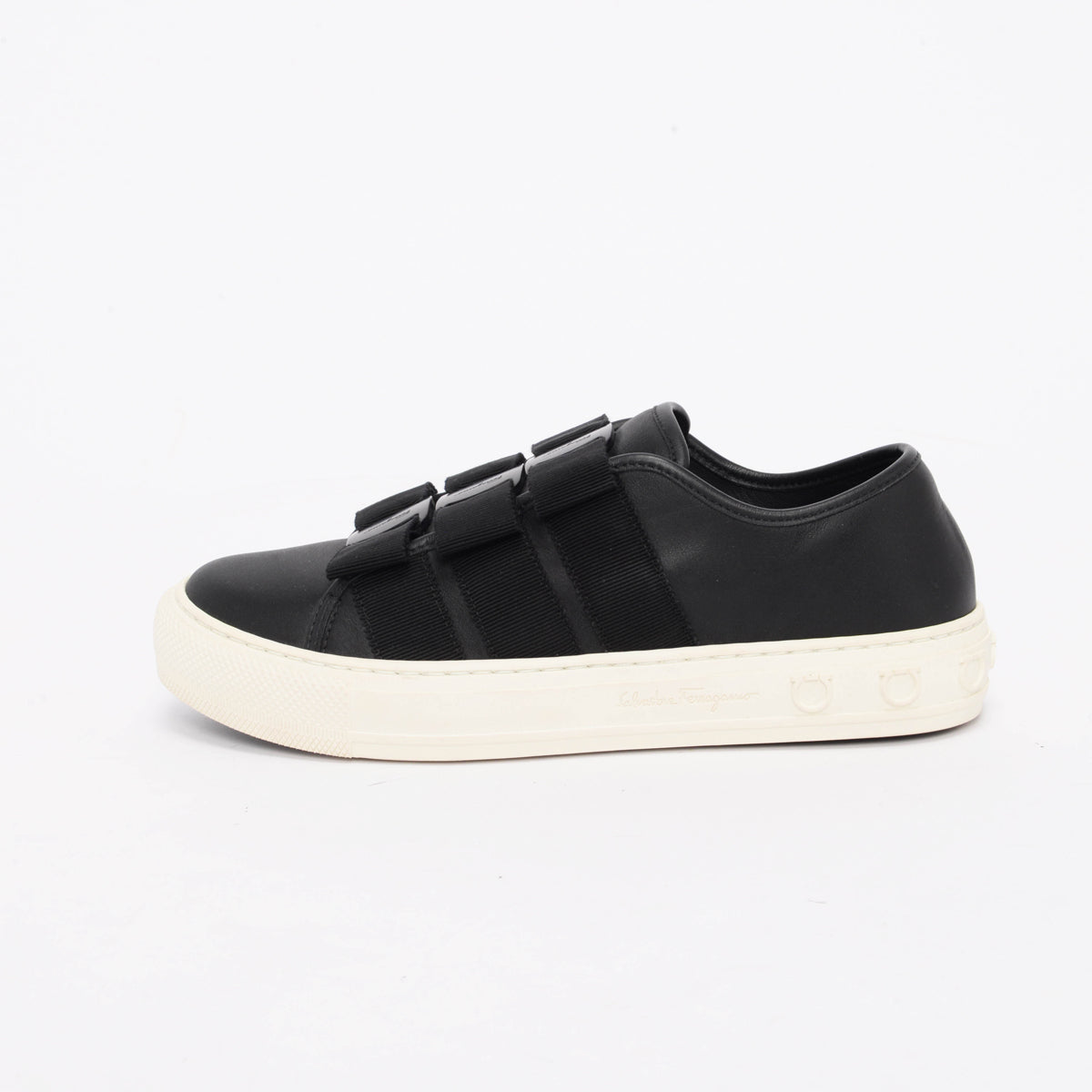 Ferragamo Black Calfskin Nataly Vara Bow Sneakers 6.5