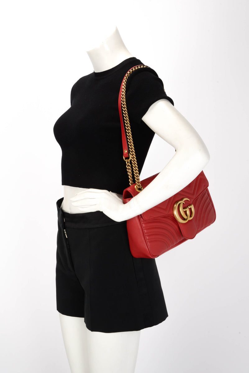 Gucci Red Matelasse Medium Marmont Shoulder Bag