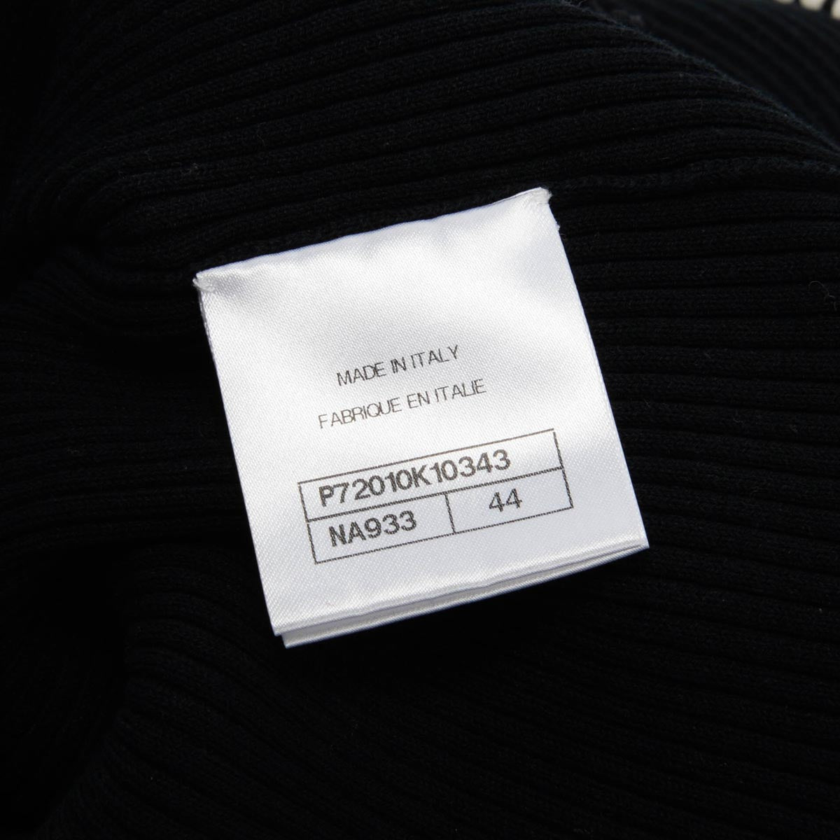 Chanel Black Knit CC Braided Trim Long Sleeve Top FR 44