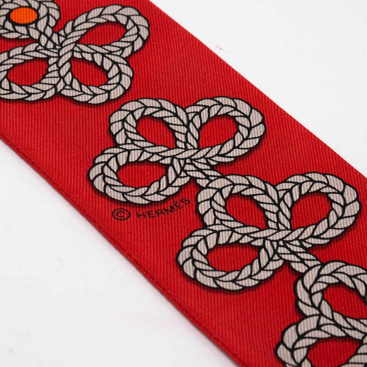 Hermes Red Silk Galons Et Brandebourgs Twilly