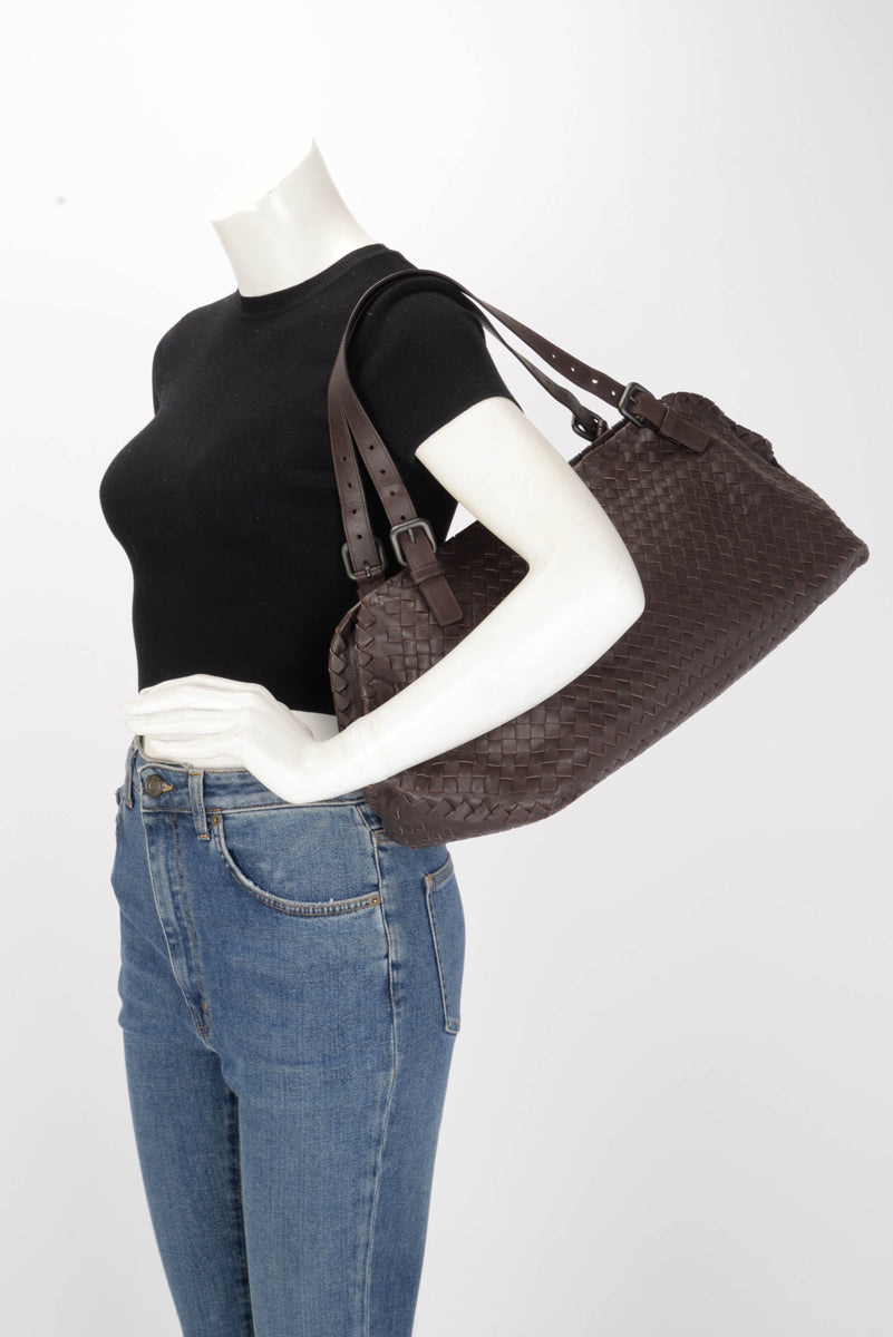 Bottega Veneta Chocolate Brown Intrecciato Large Boston Bag
