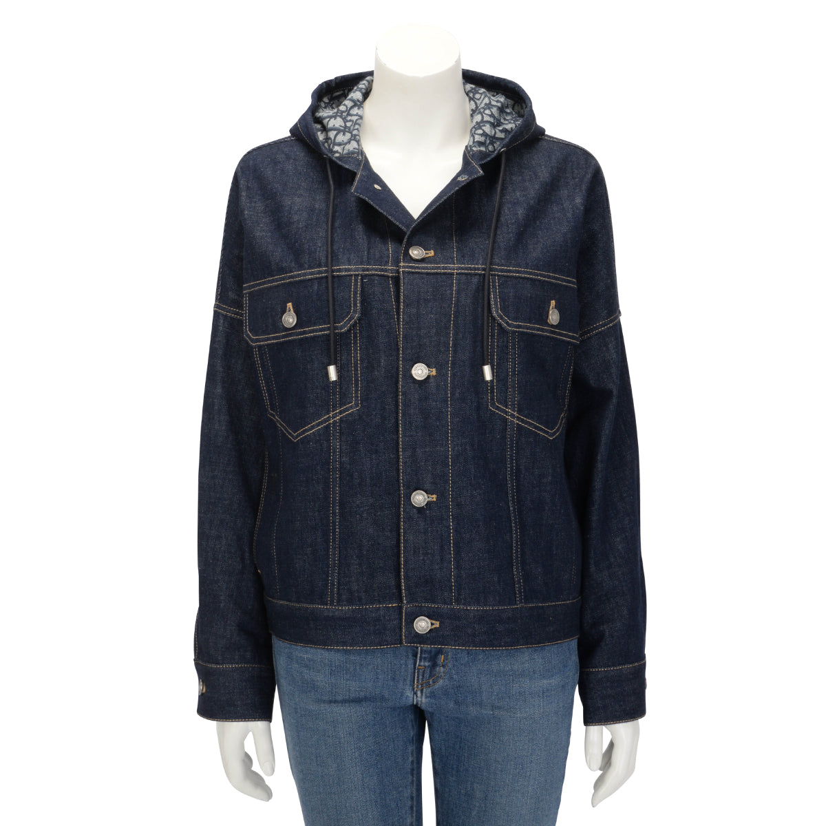 Dior Indigo Denim & Oblique Oversized Hooded Jacket FR 36