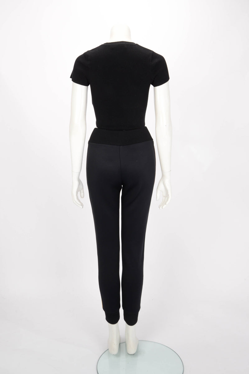 Fendi Black & Yellow Jersey & Velvet Logo Track Pants IT 38