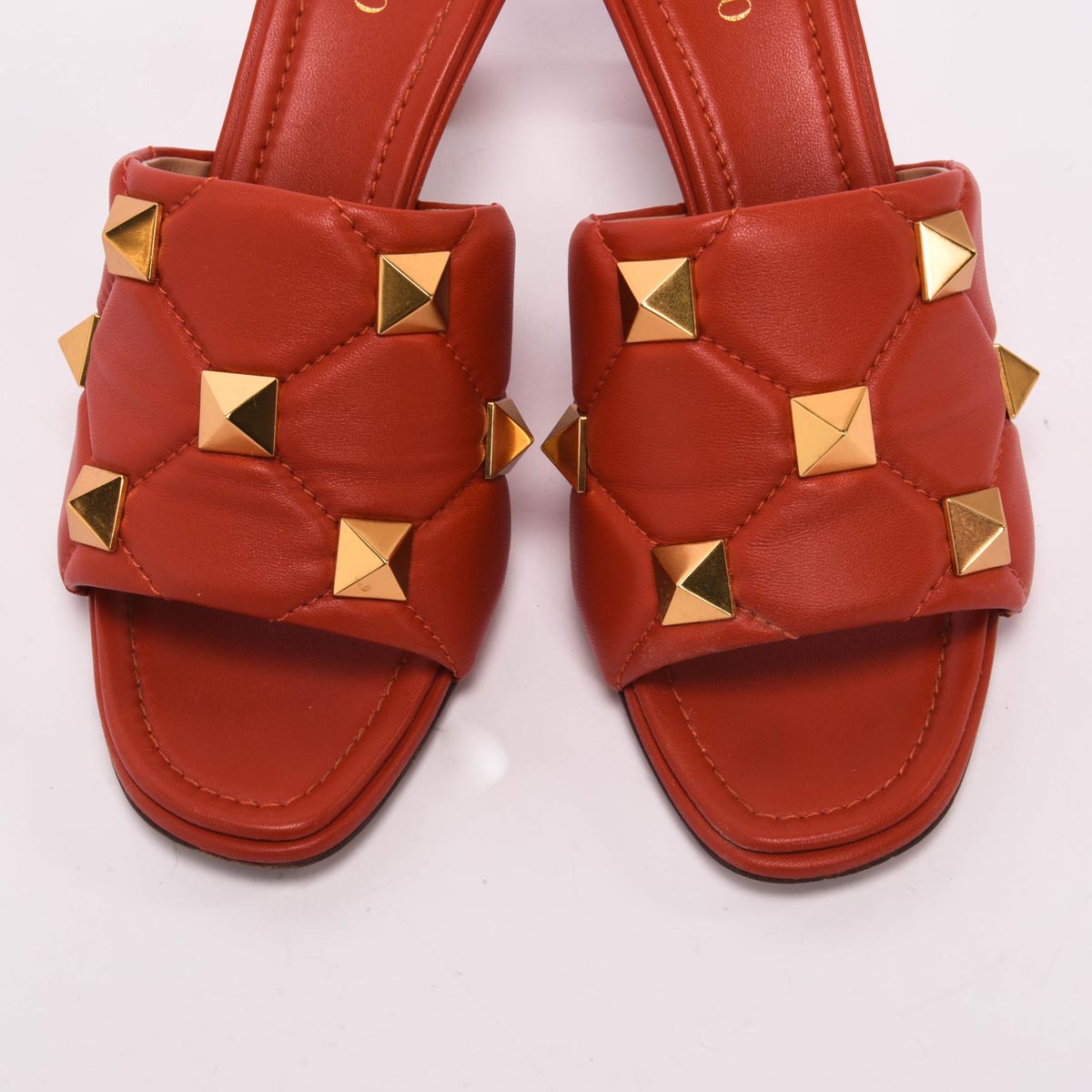 Valentino Amber Calfskin Roman Stud Mules 38