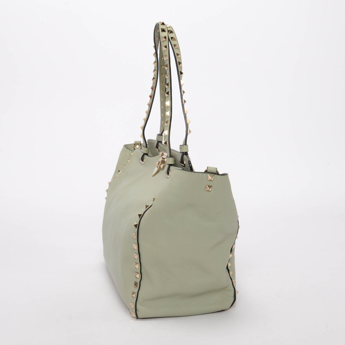 Valentino Mint Green Calfskin Medium Rockstud Trapeze Tote