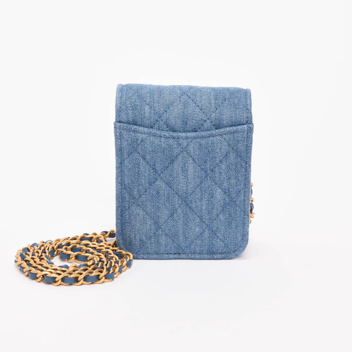 Chanel Blue Quilted Denim Clutch With Chain