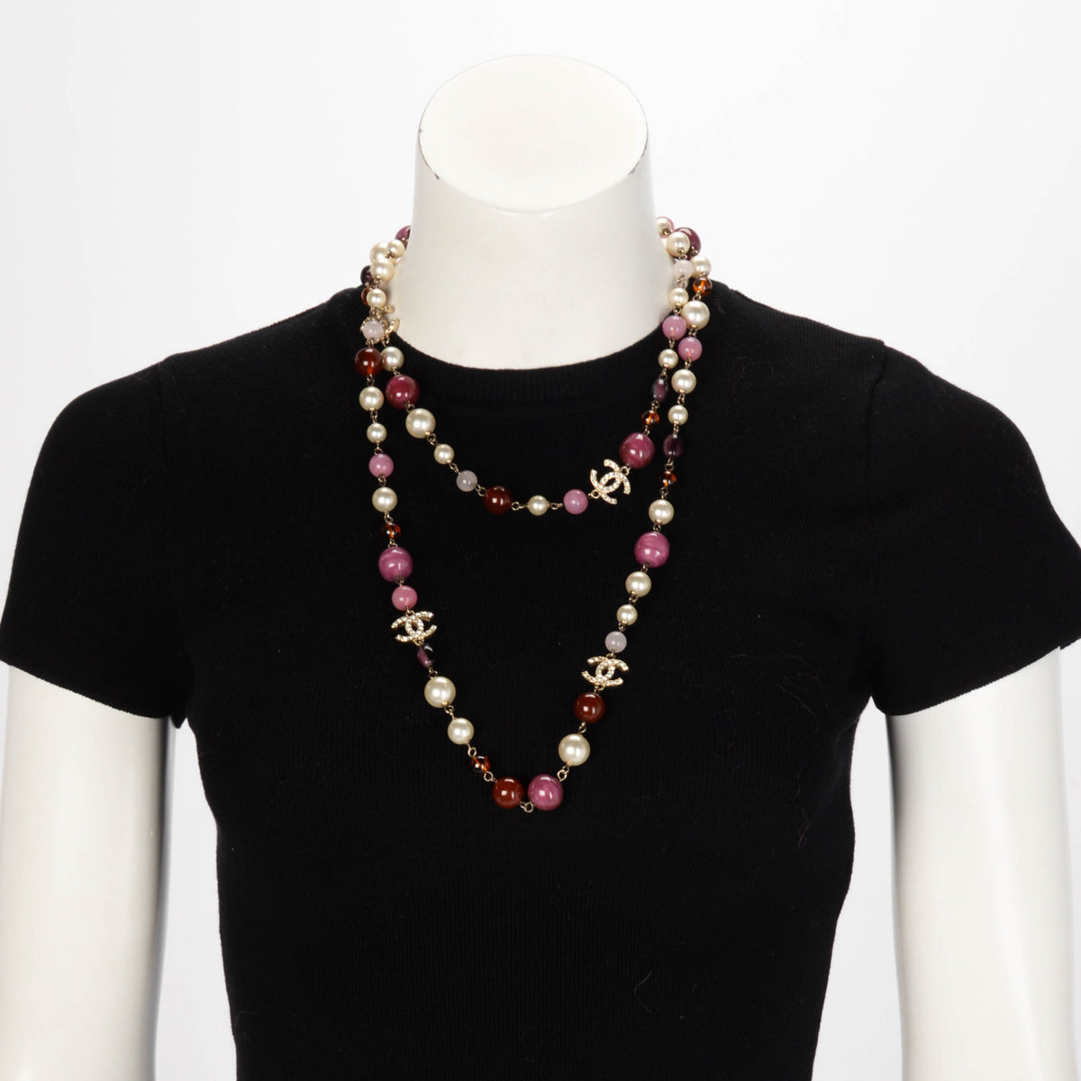 Chanel Purple Gripoix Long Pearl Crystal CC Necklace