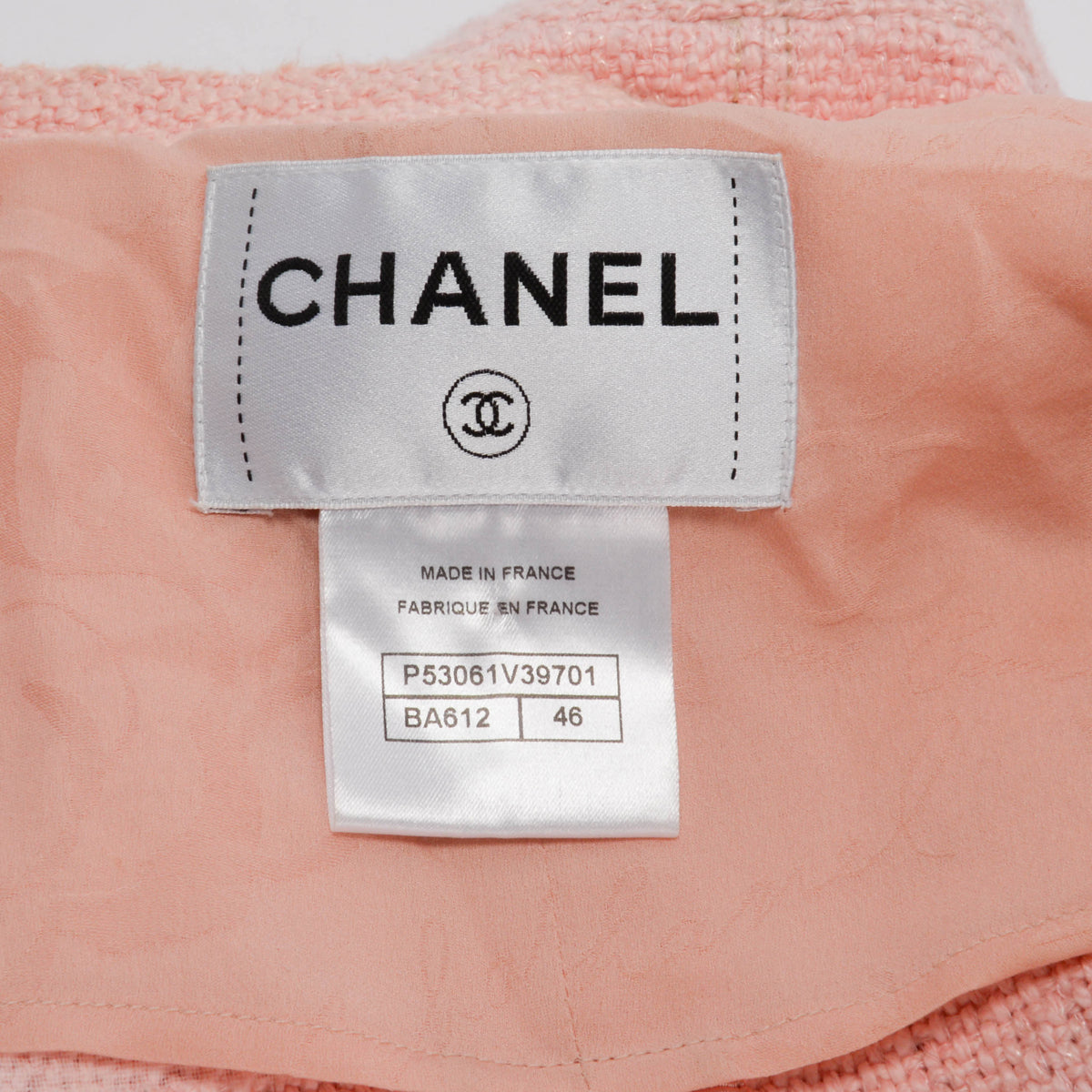 Chanel Pink Boucle Tweed Pearl CC Jacket FR 46