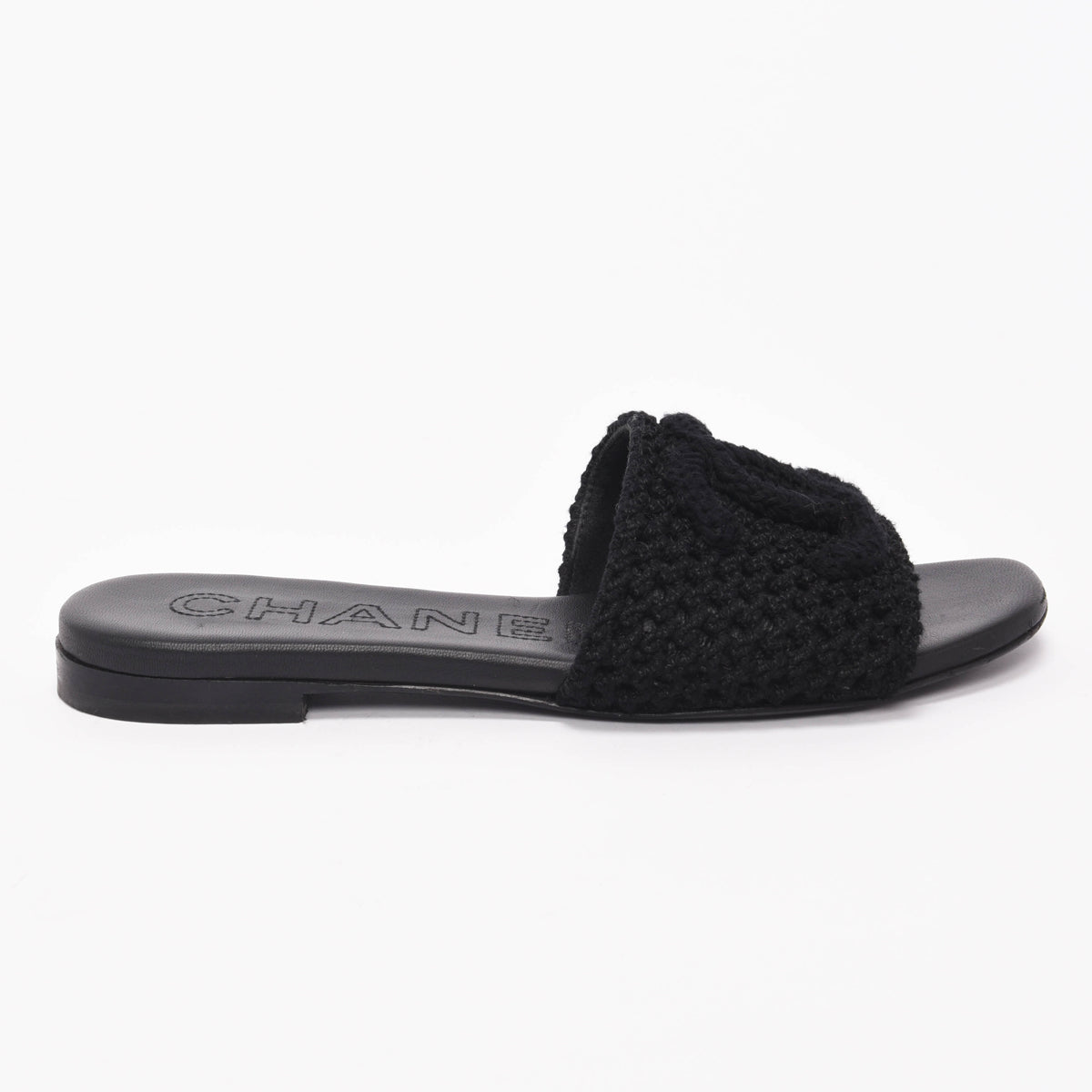 Chanel Black Crochet Knit CC Slides 35