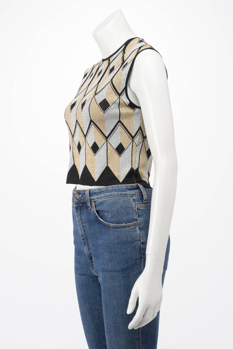 Paco Rabanne Metallic Knit Crop Top L