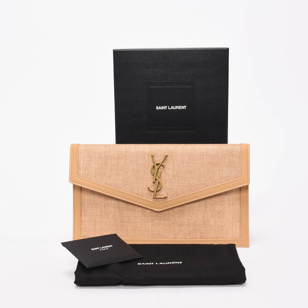 Saint Laurent Natural Micro Raffia Uptown Pouch