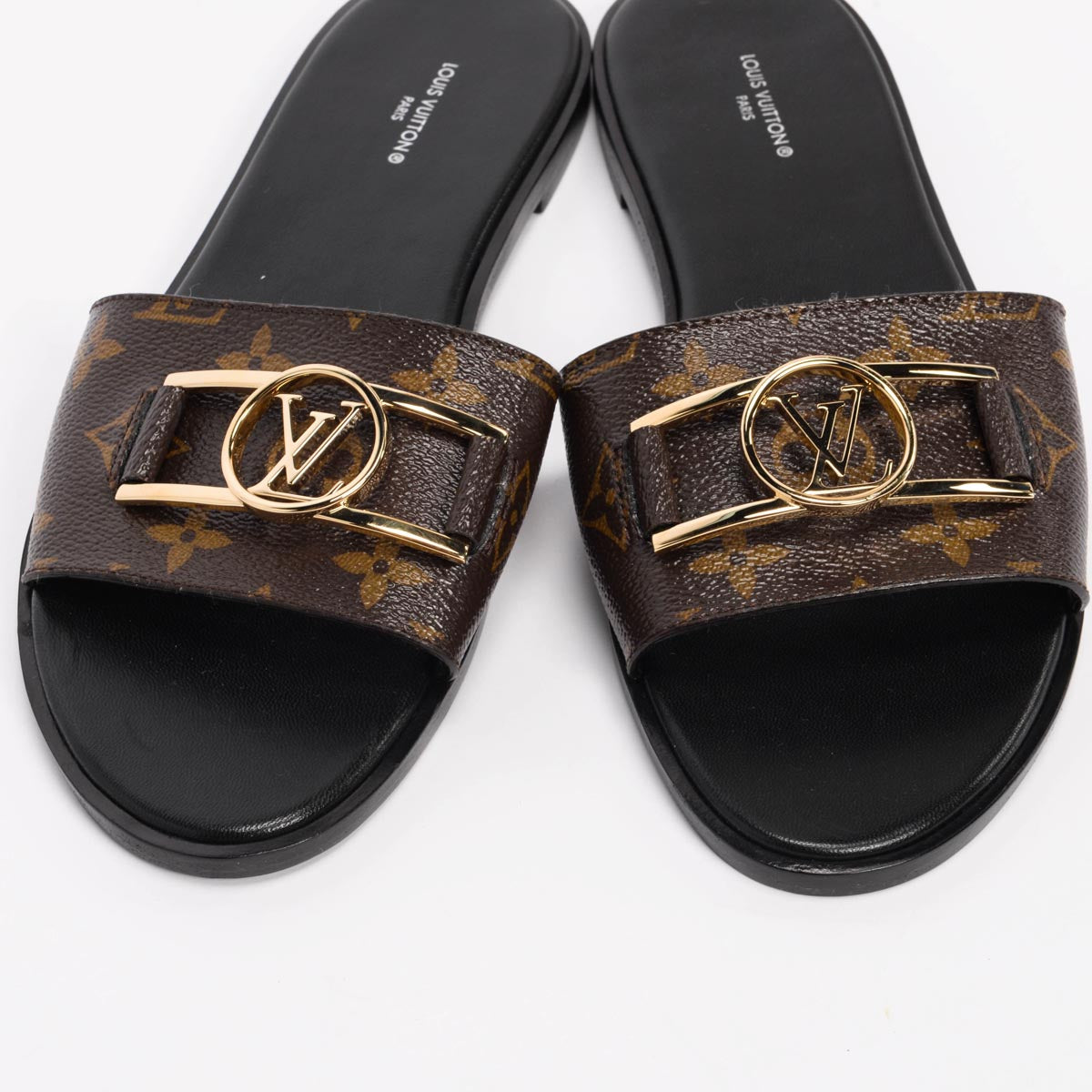 Louis Vuitton Black Monogram Lock It Flat Mules 40